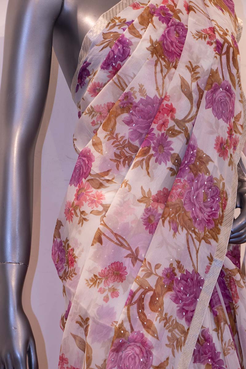 Floral & Badla Work Exclusive Pure Silk Chffion